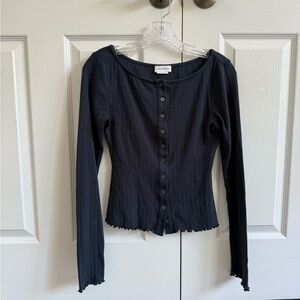 Lovers + Friends Navy Pointelle Cardigan